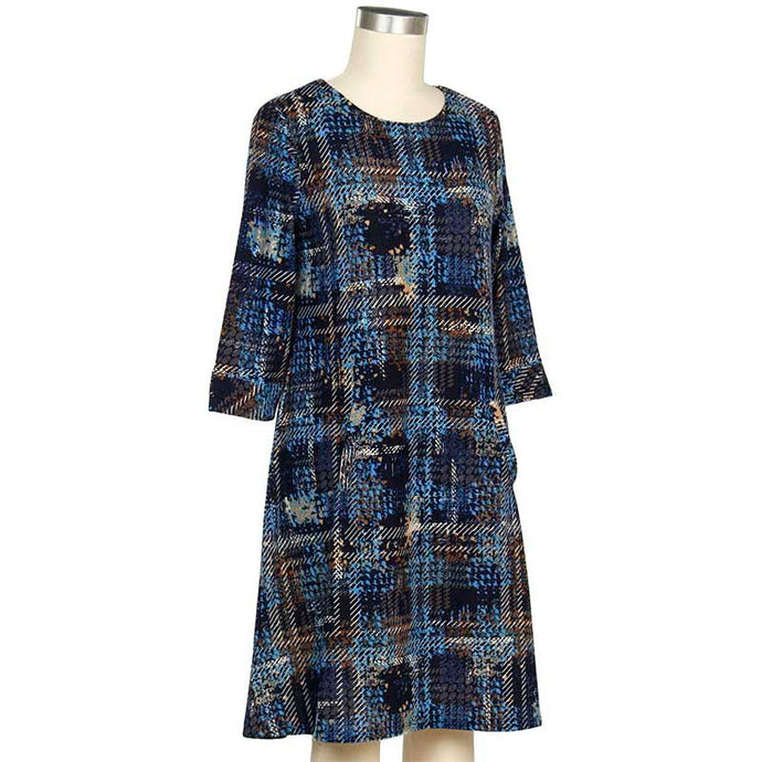 Women's 3/4 Sleeve Winnie Plaid Print Dress 6283