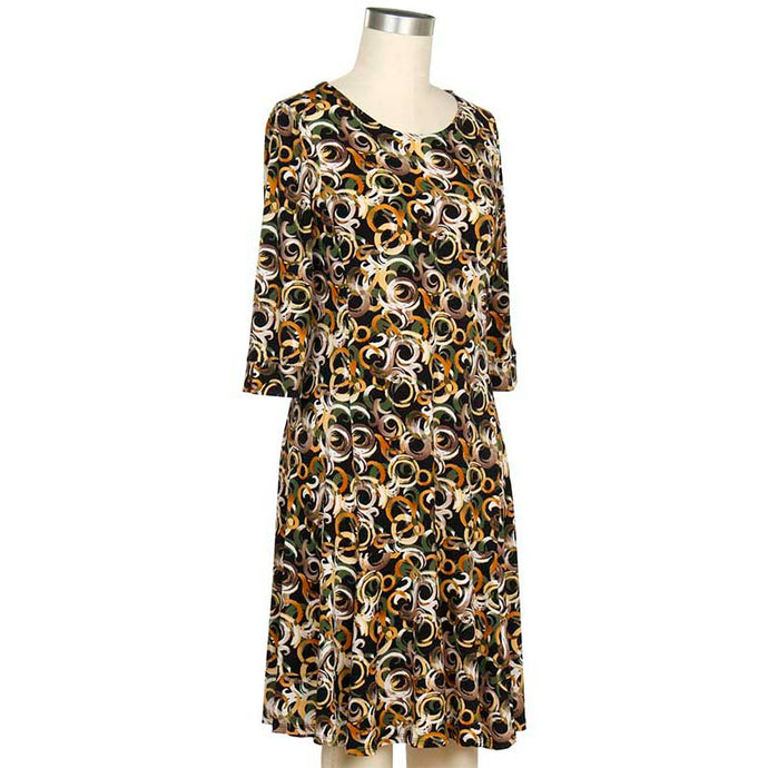 Gold & Green Women's 3/4 Sleeve Kaylee Print Dress 6286