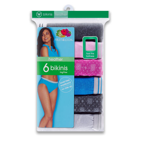 Fruit Of The Loom Women's Assorted Heather Bikini 6-Pack 6DBIKH2/H1