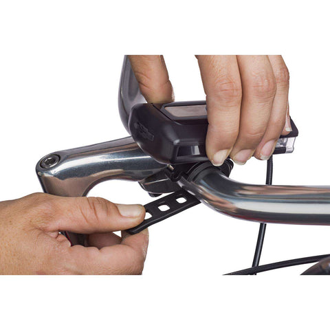 Person Fastening Headlight to Handlebar
