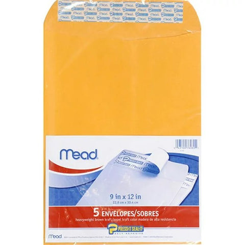 5-Pack 9x12 Press-It Seal-It Kraft Envelopes 76080