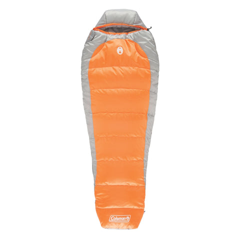 Silverton 25 Coleman mummy-style Sleeping Bag Orange and gray.