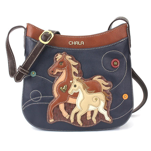 Horse Family Crescent Crossbody Bag