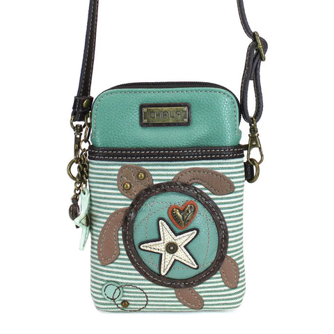 Sea Turtle Teal Stripe Cellphone Crossbody Bag