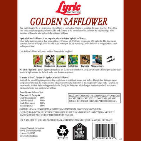 GoldenSafflower Wild Bird Seed back of package