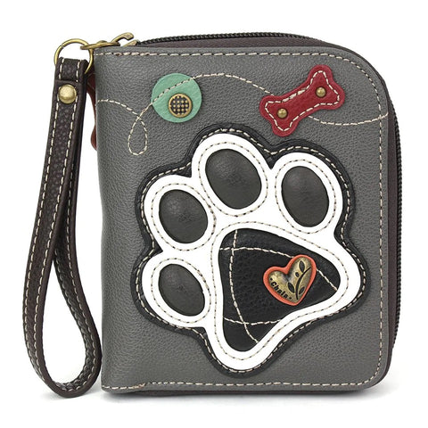 Black & White Pawprint Zip-Around Wallet