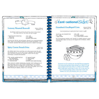 Sample Pages: Lemony Roasted Broccoli, Spicy Carrot French Fries, Grandma's Escalloped Corn