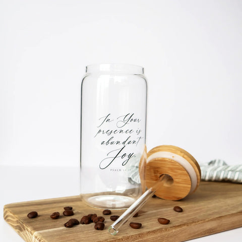Grace & Joy Company Abundant Joy 18 oz. Glass Cold Brew Tumbler empty