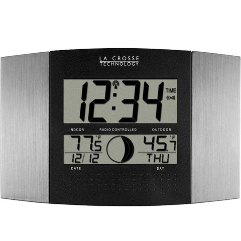 Atomic Digital Wall Clock with Moon Phase and Indoor/Outdoor Temperature WS-8117U-IT-AL