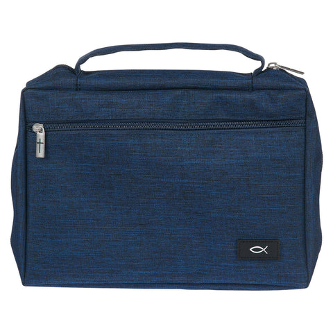 Navy Blue Ichthys Fish Poly-Canvas Value Bible Cover