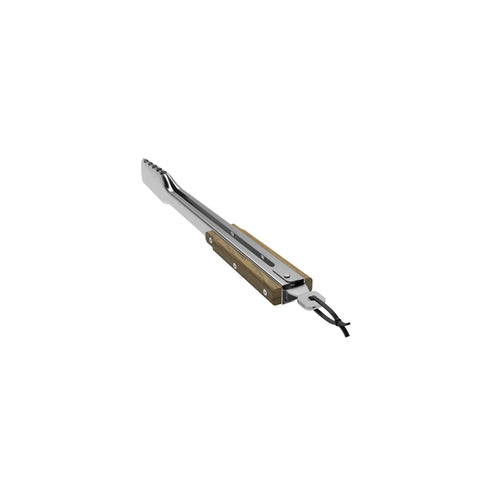 Traeger stainless steel bbq grilling tongs side view with tongs closed