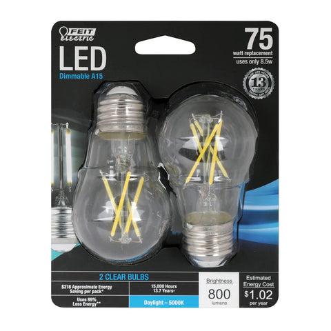 2-Pack 75W Clear A15 LED Light Bulbs BPA1575850FIL2