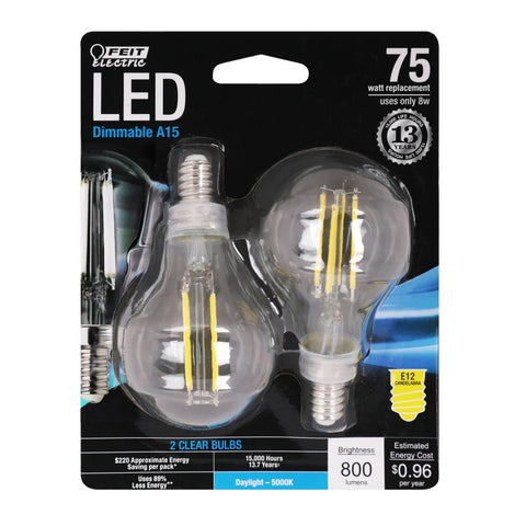 2-Pack 75W Clear A15 LED Light Bulbs BPA1575C850FIL2