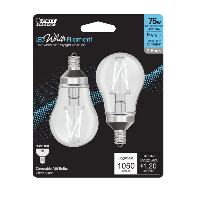 2-Pack 75W E12 White Filament LED Light Bulbs BPA1575C950WFL2