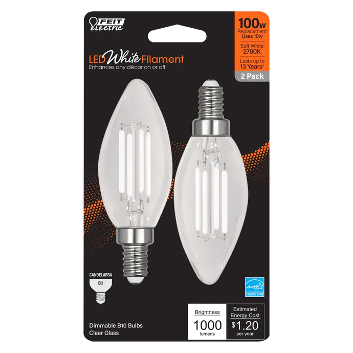 2-Pack 100W LED White Filament E12 Torpedo Tip Light Bulbs BPCTC100927WFL2
