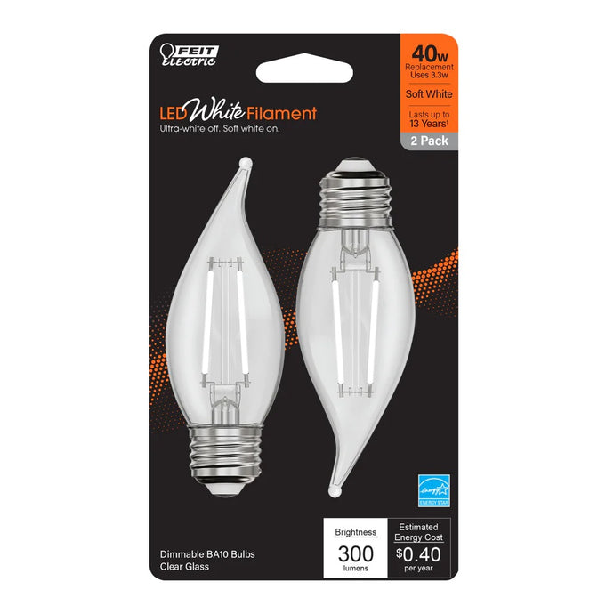 Soft White 2-Pack 40W LED White Filament E26 Flame Tip Light Bulbs BPEFC40927WFIL2
