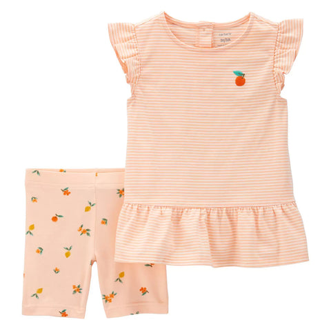 Baby Girl's 2-Piece Peach Flutter Top & Bike Short Set 1Q984510