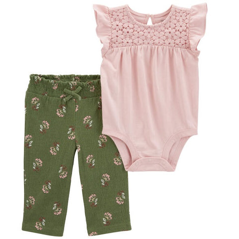 Baby Girls' 2-Piece Flutter Bodysuit & Floral Pant Set 1R023710-650