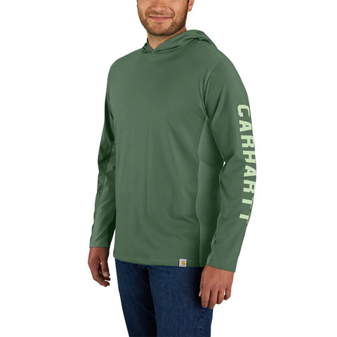 Balsam Green Men's Force Relaxed Fit Long-Sleeve Logo Hooded T-Shirt 106654