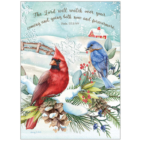 Birds on Snowy Branch 20 Boxed Christmas Cards HBX96808