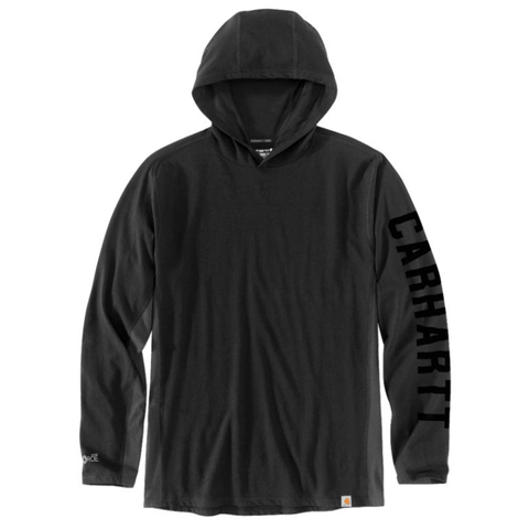 Black Men's Force Relaxed Fit Long-Sleeve Logo Hooded T-Shirt 106654