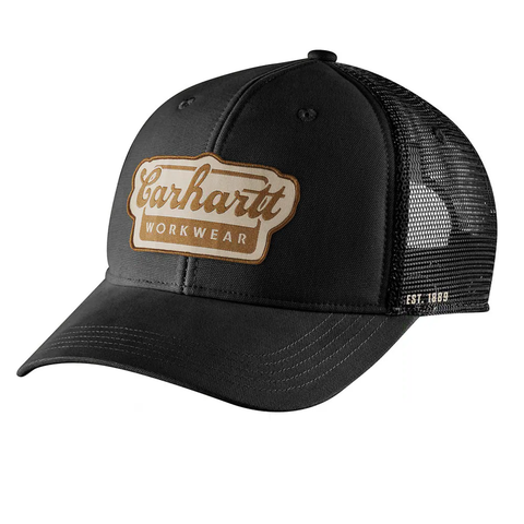 Black Men's Rugged Flex Mesh-Back Script Patch Cap 106738