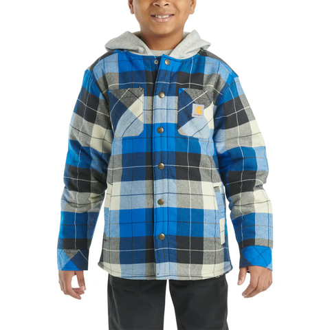 Boys' Long-Sleeve Flannel Snap-Front Hooded Shirt Jacket CP8584 Black