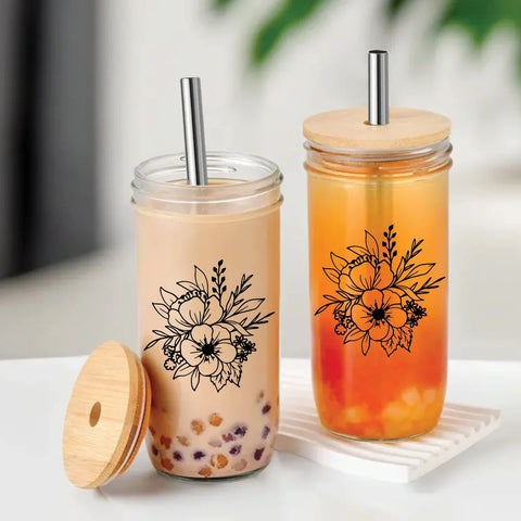 Grace & Joy Company glass cold brew tumbler with blooming summer design