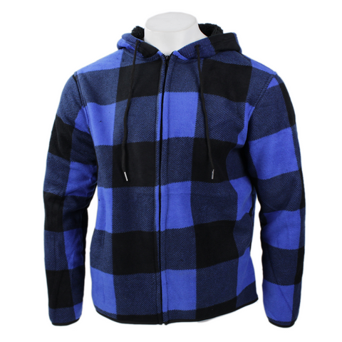 J. Come men's sherpa-lined hooded fleece jacket in blue buffalo plaid