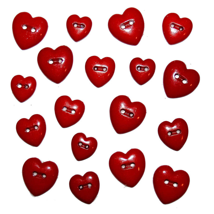 Red Hearts buttons in assorted sizes.