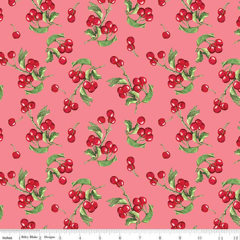 Mon Cheri Collection Cherries Cotton Fabric raspberry