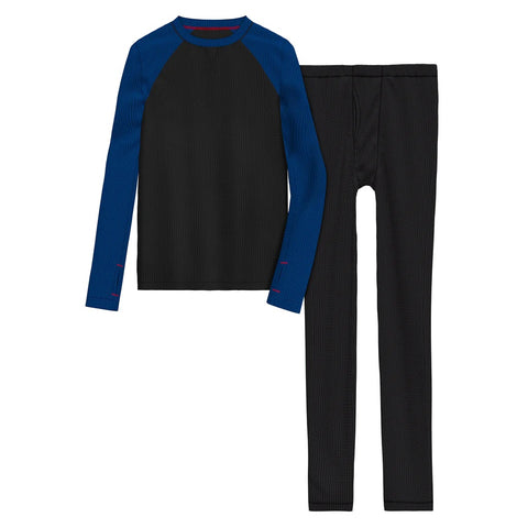 Black & Royal Blue Boys' Thermal 2-Piece Raglan Long-Sleeve Crew & Pant Set CD8827242-430