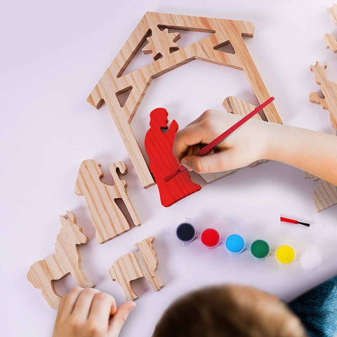 Child Painting Wood Figurine