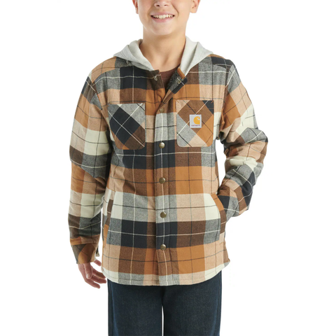 Boys' Long-Sleeve Flannel Snap-Front Hooded Shirt Jacket CP8584 Brown