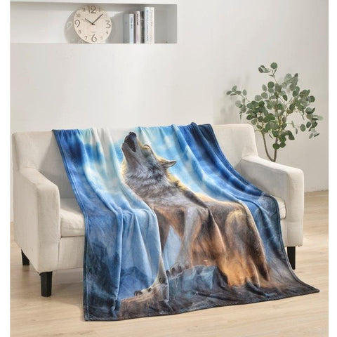 Regal Comfort Lone Wolf Throw Blanket on sofa