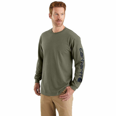Carhartt men's Signature Sleeve Logo Tee Shirt K231 in dusty olive