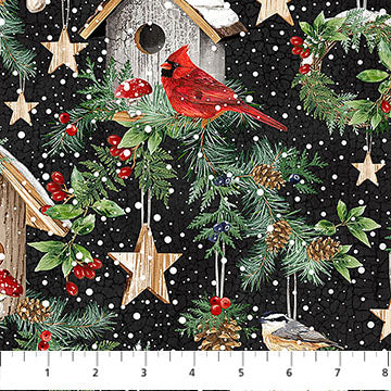 snowy pines, border stripes, Winter Song Craft Panel DP27800-99