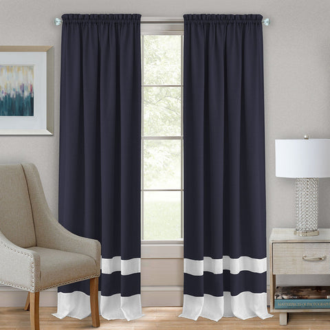 Navy/White Darcy Rod Pocket Curtain Panel DRPN63NW06