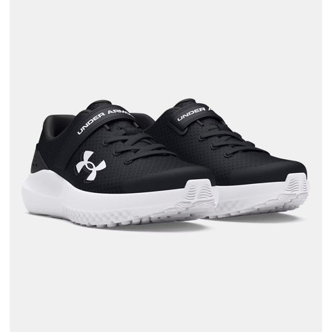 Pair of Under Armour boy's Surge 4 shoes in black & white