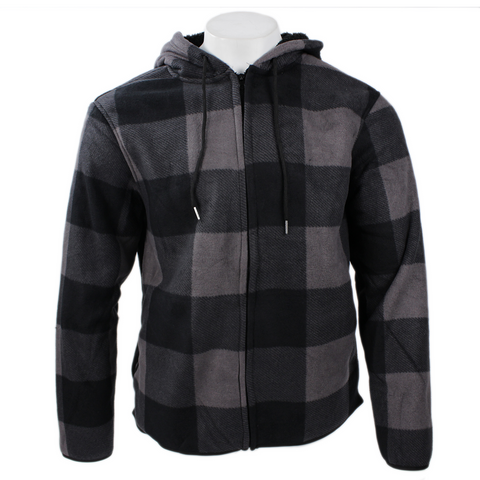 J. Come men's sherpa-lined hooded fleece jacket in dark gray buffalo plaid