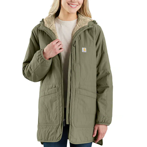 Dusty Olive Women's Rain Defender Loose Fit Lightweight Insulated Hooded Coat 106465