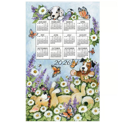 playful puppies, 2026 Calendar Towels