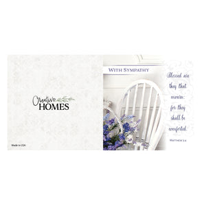 Inspirational Cards Floral Sympathy chair with purple flowers and verse