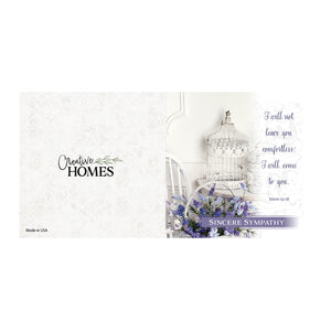 Inspirational Cards Floral Sympathy birdcage with purple flowers