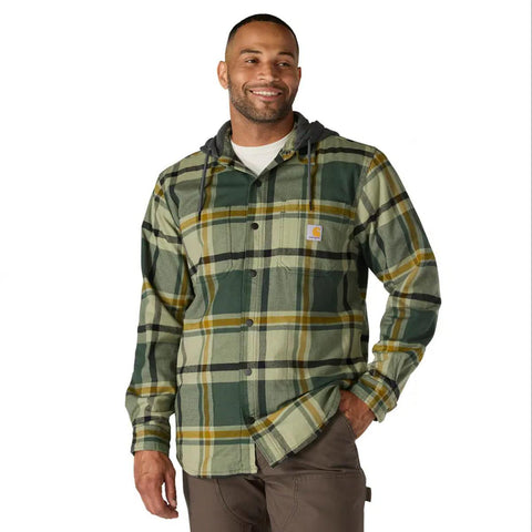 Forestry Green Men's Big and Tall Rugged Flex Fleece Lined Hooded Shirt Jac 107011