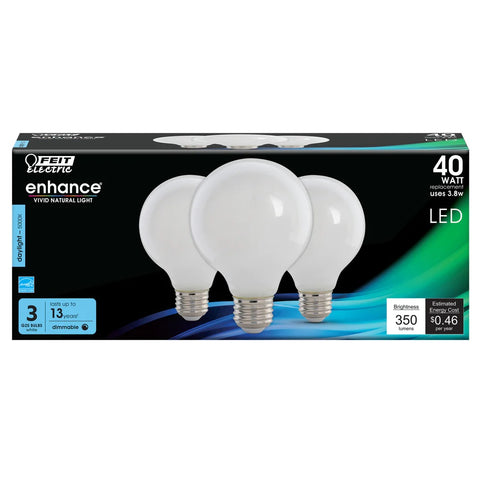 Daylight 3-Pack 40W G25 Enhance Globe LED Light Bulbs G2540W9