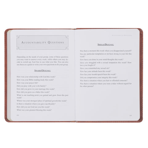 Sample Pages: Accountability Questions, Sword/Offense, Shield/Defense
