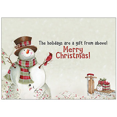 Snowman With Sled Christmas Card Inside