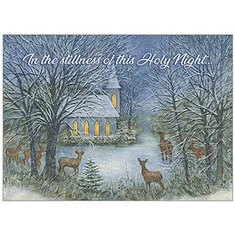 Deer With Church Christmas Card Outside