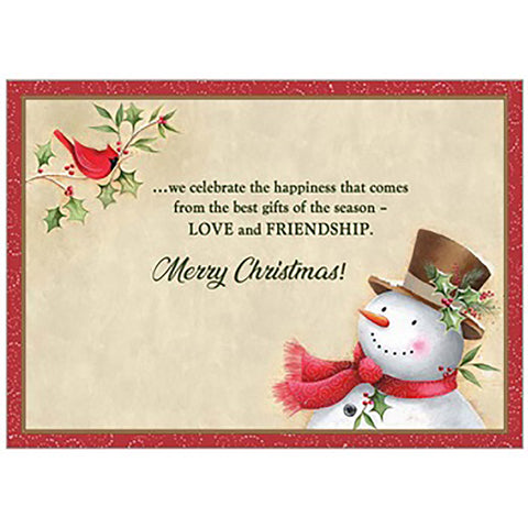 Cardinal And Snowman Chat Christmas Card Inside